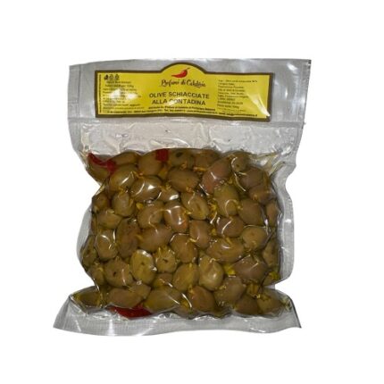 Olive Artigianali Calabresi Verdi schiacciate con osso 500 gr